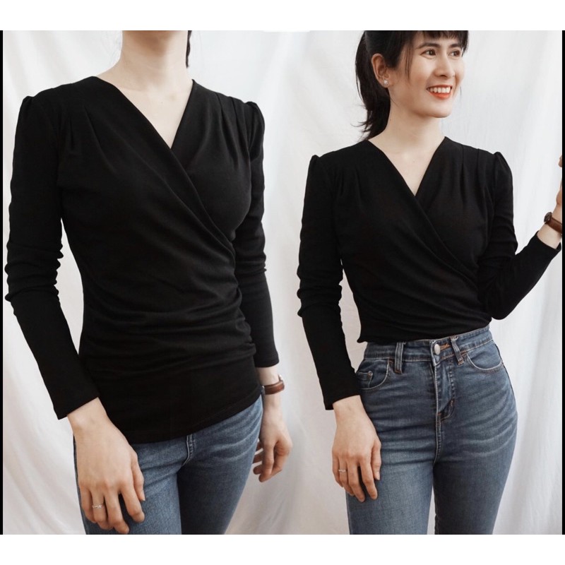 FF1016 ÁO THUN TAY DÀI TÀ ĐẮP CHÉO