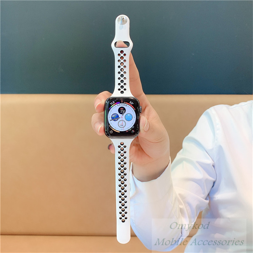 Dây Đeo Silicone Cho Đồng Hồ Thông Minh Apple Watch Series 6 SE 5 Band 40mm 44mm Iwatch Band 38mm 42mm Thoáng Watch 3 4 2 38 42 40 44 mm