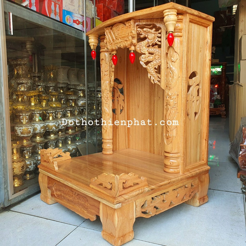 Bàn thờ thần tài ông địa gỗ xoan ngang 48 cm quỳ hộp hàng đẹp
