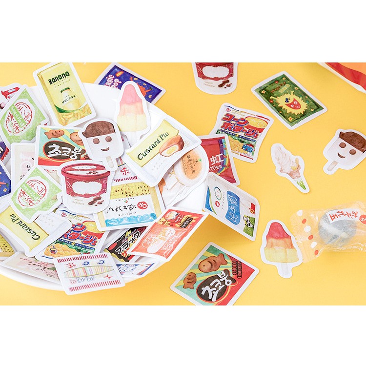 Hộp 46 miếng sticker mẫu các loại đồ ăn vặt snack
