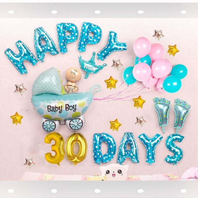 [ Tặng BƠM + KEO ] Set bong bóng đầy tháng bé trai bé gái - Fullmonth Happy 30 days