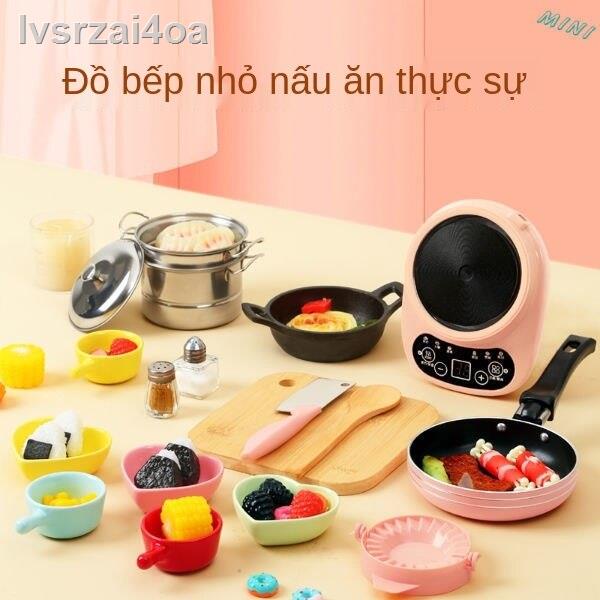 Bếp mini nấu ăn thật trọn bộ đồ cho trẻ em, dụng cụ chơi được, dùng nhà nhỏ thật, quà tặng sinh nhật bé gái