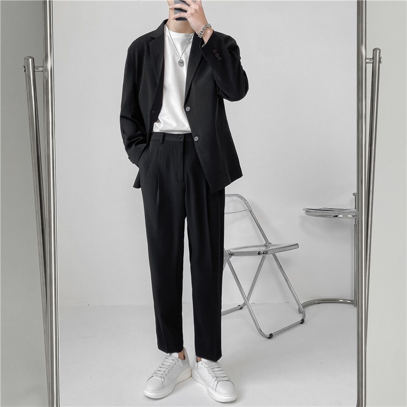Áo khoác blazer form rộng, dài tay Unisex basic kiểu dáng Hàn Quốc