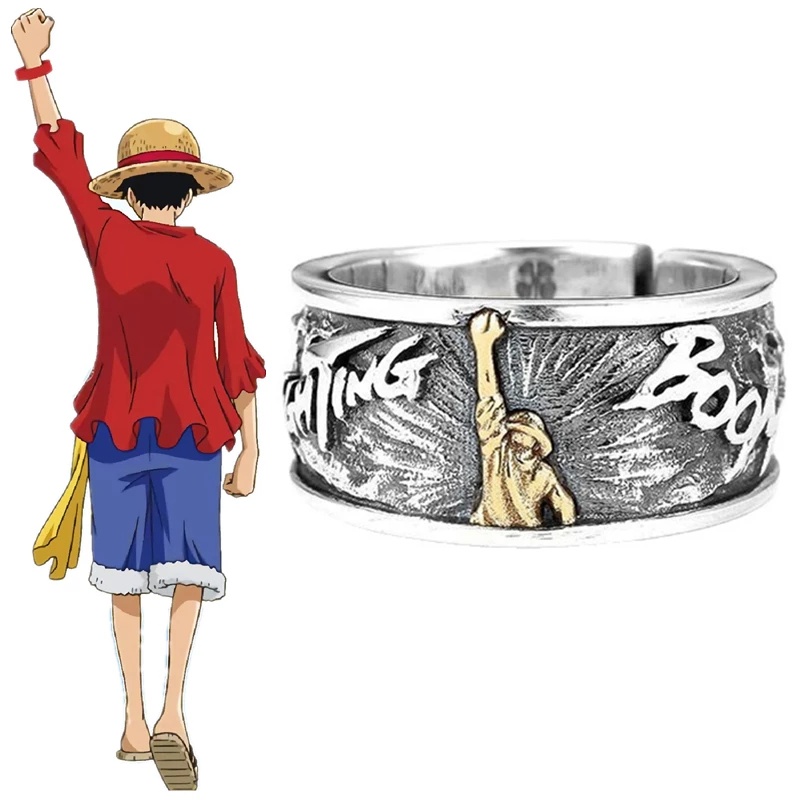 Nhẫn Kim Loại Họa Tiết Hoạt Hình One Piece Phong Cách Retro