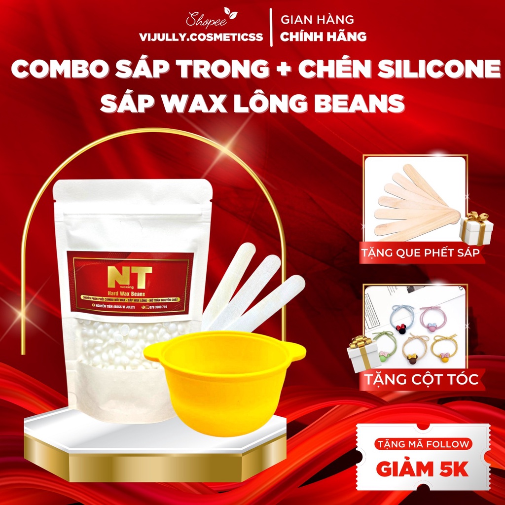 Combo sáp wax lông beans nhập khẩu và chén silicone chống dính
