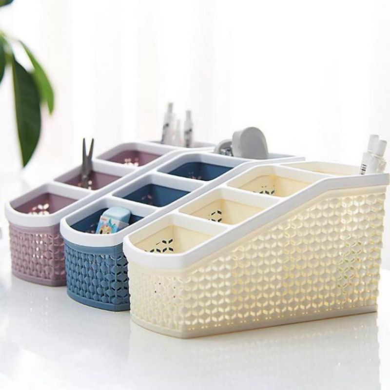 Khay nhựa 4 ngăn để bàn đựng bút, khay nhựa tiện ích 4 ngăn mới loại to Việt Nhật đựng đồ văn phòng