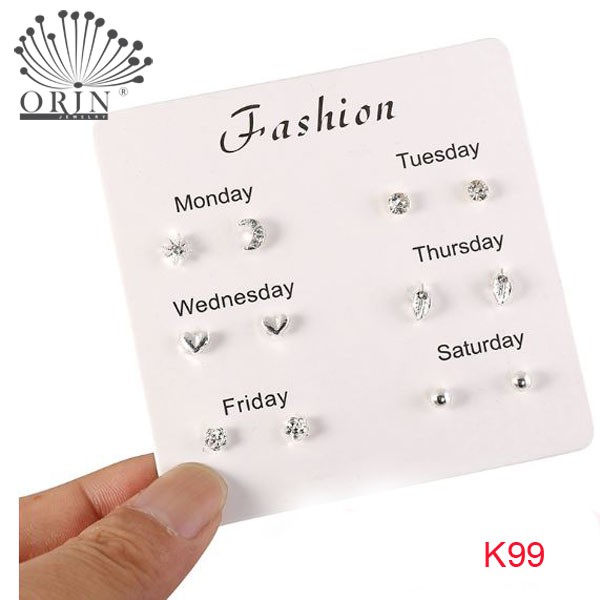 Set bông tai nữ - Set khuyên tai 6 đôi trong tuần nhỏ xinh K98 K99 K100 K101 K102 K103 K104 K105 K106 K107 K167 K168