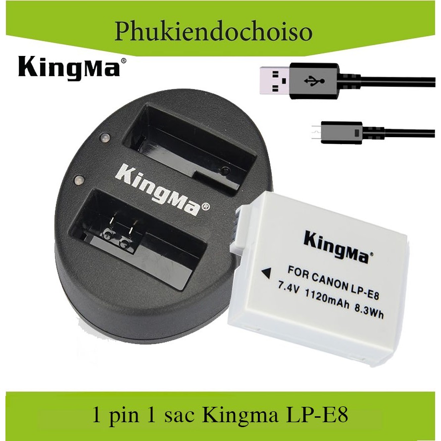 Bộ 1 pin 1 sạc Kingma cho Canon LP-E8 + Hộp đựng Pin, Thẻ nhớ