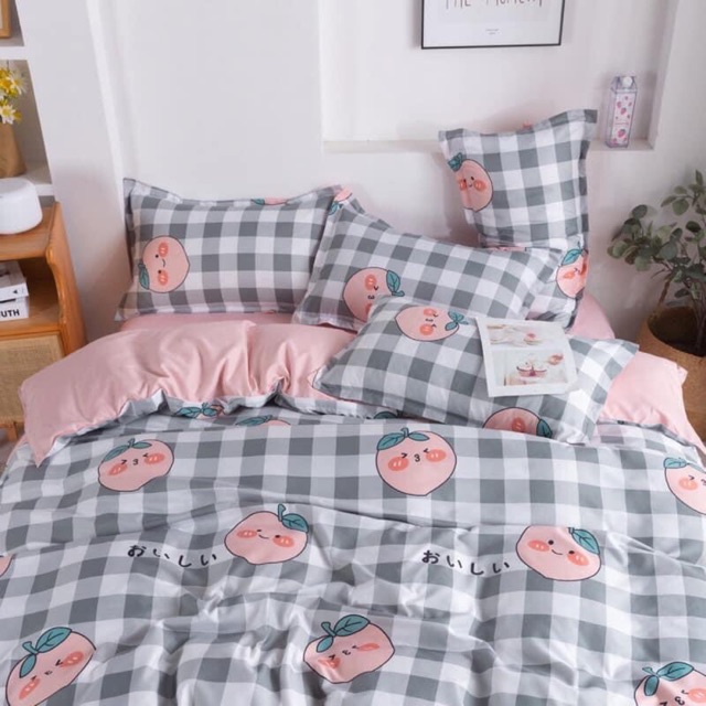 Bộ Cotton poly đào kẻ
