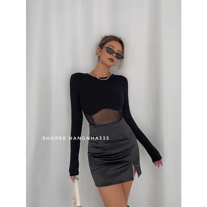 Chân váy Lụa chữ A form ngắn xẻ đùi Ulzzang basic dễ phối đồ