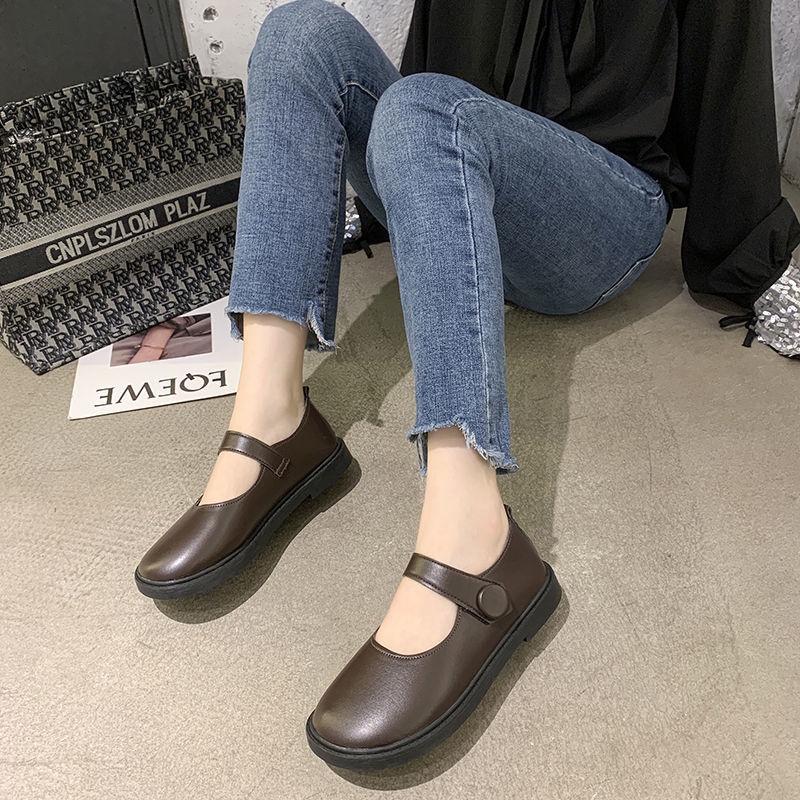 Oeggeo shop Giày Búp Bê Đế Bệt Có Nút Thẳng Cho Nữ