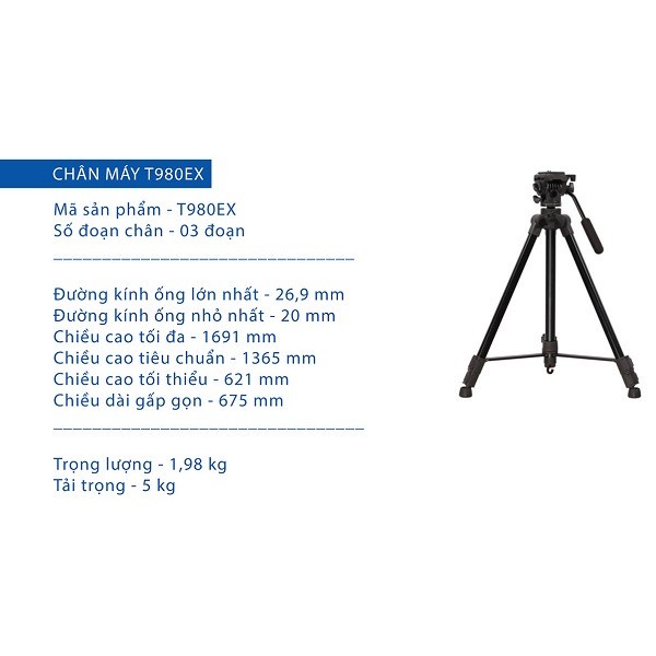 Chân Máy Ảnh Tripod Benro T980EX - Chính Hãng l Tặng kèm kẹp điện thoại