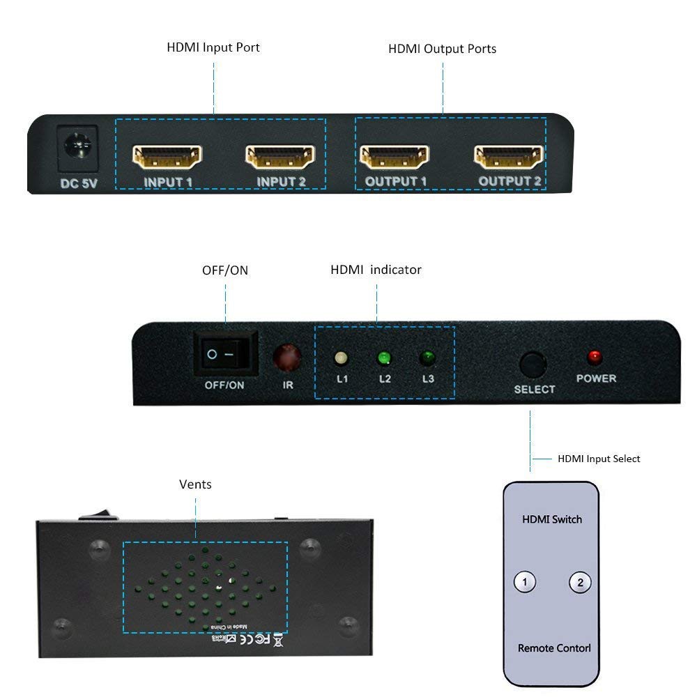 Bộ chia gộp HDMI Switch Splitter 2 vào 2 ra Full HD PCMAX PCM-HD202 - Hàng chính hãng