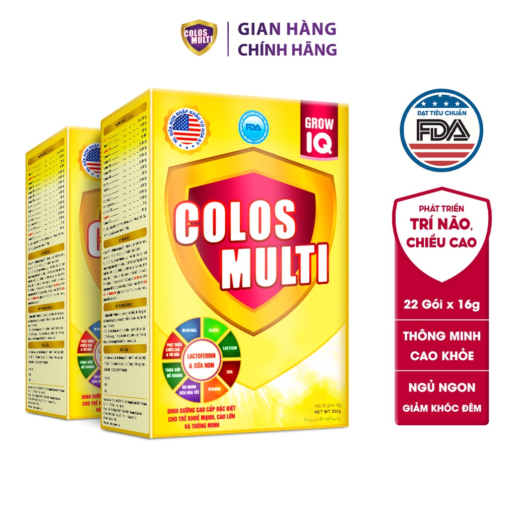 Combo 2 hộp Sữa non Colosmulti IQ hộp 22 gói x 16g phát triển chiều cao và trí thông minh cho trẻ