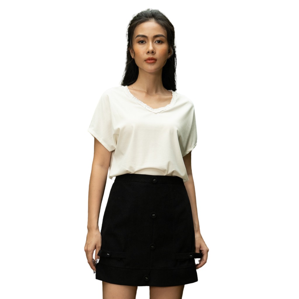 DIDO - Áo Cotton Cổ Tim Phối Ren Nữ