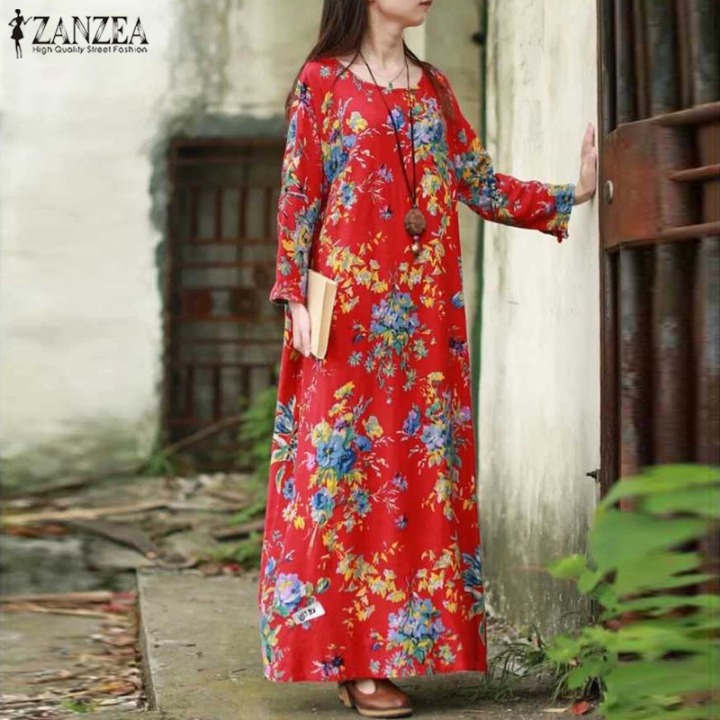 Đầm Maxi ZANZEA Dài Tay Họa Tiết Hoa Vintage Thời Trang Cho Nữ | BigBuy360 - bigbuy360.vn