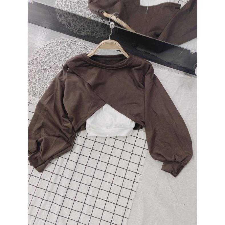 Áo Crotop Tay Bồng Kèm Áo Trong Rời- Set 2 Món Chất Coton Co Dãn  Hot