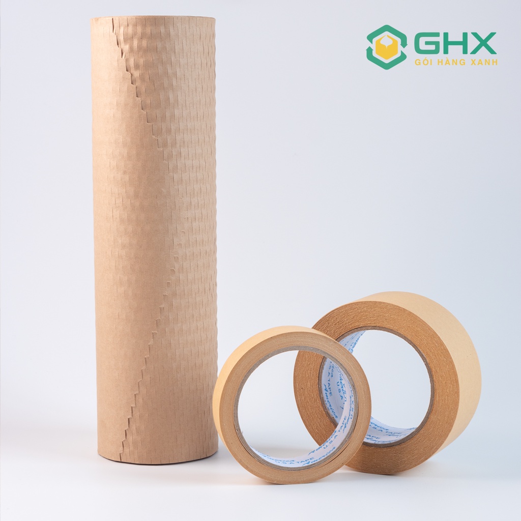 Băng keo Giấy Kraft da bò Gói hàng XANH GHX - Loại Tốt - Mặt nhám, chống thấm, viết chữ được - Thay băng keo trong nilon