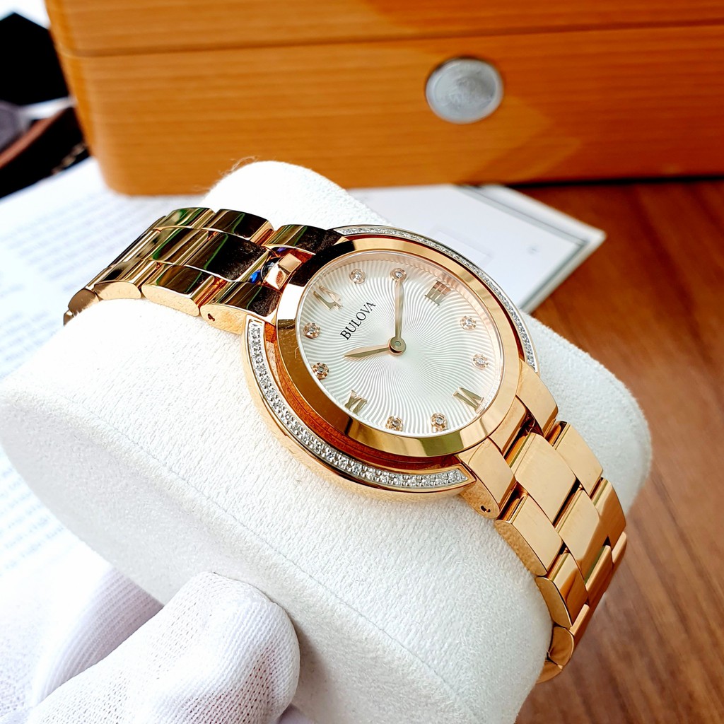 Đồng hồ nữ chính hãng Bulova Rubaiyat Diamond Silver Dial  98R248 - Máy Quartz pin - Kính sapphire