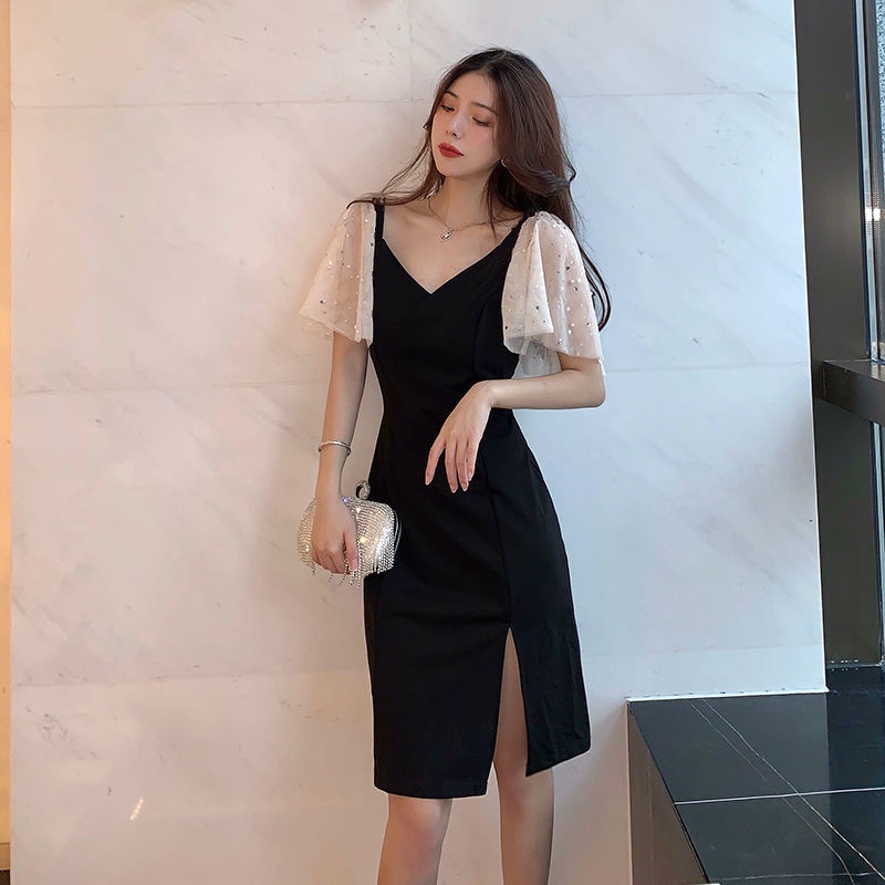 Đầm PERTY tay ngắn cổ chữ V thời trang Hàn Quốc xinh xắn dành cho nữ