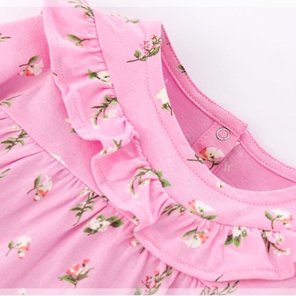 Mã S0843 váy dài tay baby doll màu hồng họa tiết hoa cỏ của Little Maven cho bé gái