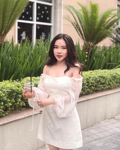 CLOUDY DRESS Đầm trắng 2 dây form A trễ vai (ảnh thật)