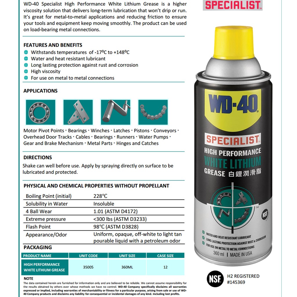 Chai xịt mỡ bò nước bôi trơn chịu nhiệt WD-40 Specialist (Made In USA)