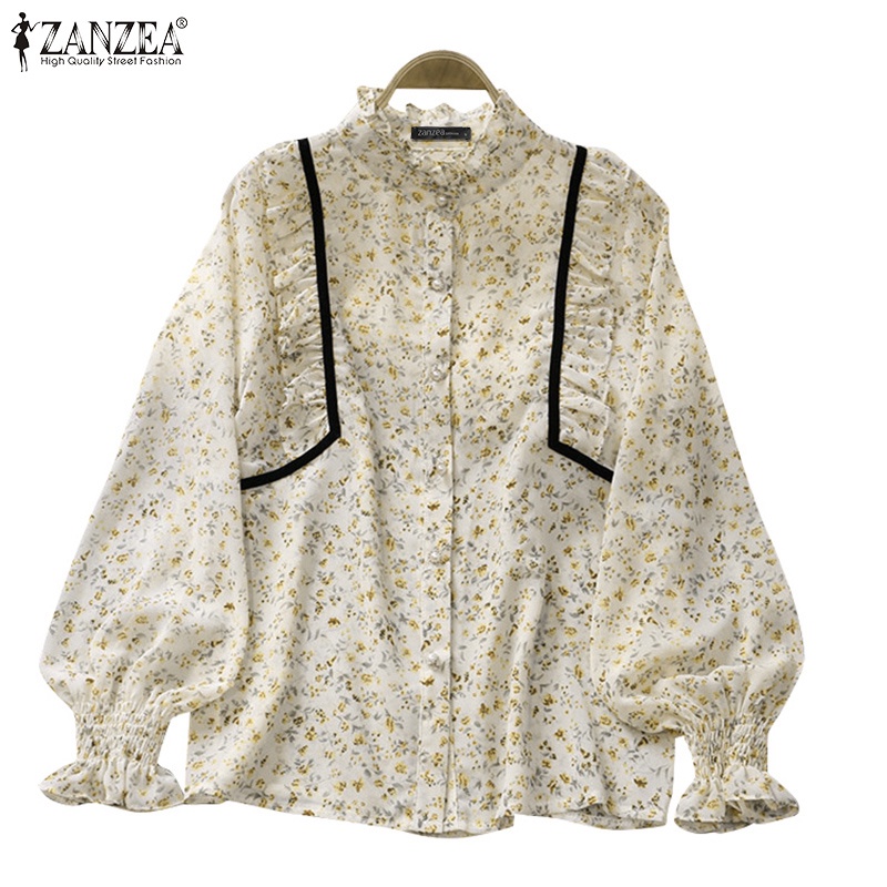 Áo sơ mi Zanzea tay loe xếp ly cổ đứng in họa tiết thời trang dành cho nữ