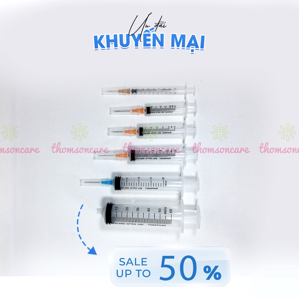 Bơm tiêm y tế đủ loại 1ml 3ml 5ml 10ml 20ml 50ml - Bơm sử dụng một lần Tanaphar
