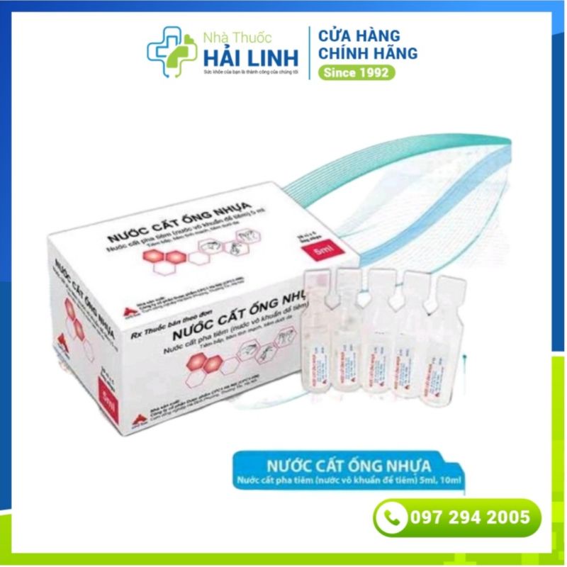 Nước cất pha tiêm ông nhựa ⚡ Nhà thuốc Hải Linh ⚡ 1 vỉ 5 ống, 1 hộp 50 ống