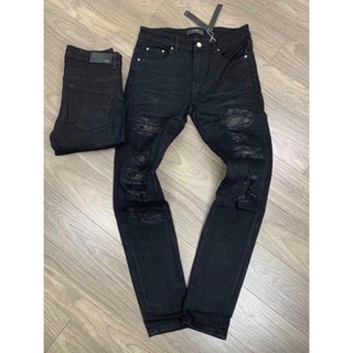 Quần bò amiri đen đính đá, ống côn chất co dãn hàng spf.