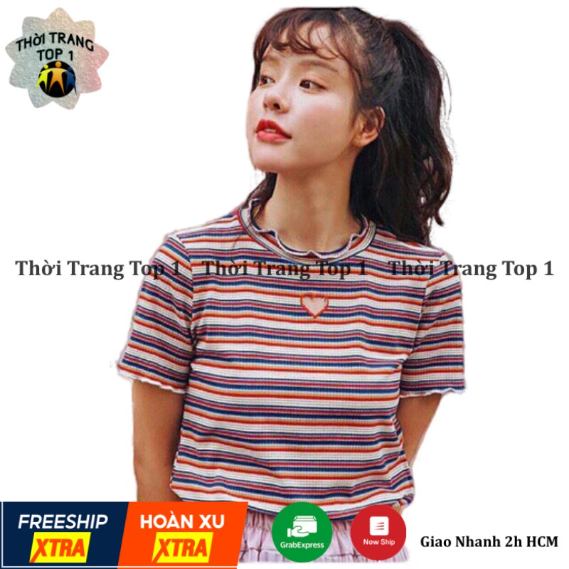 [Mã FAMAYWA giảm 10K đơn 50K] Áo Crotop Ôm Body,Áo Thun Nữ,Áo Croptop Nữ Sọc Khoét Tim Đủ Màu Hot Hit Cực Cute