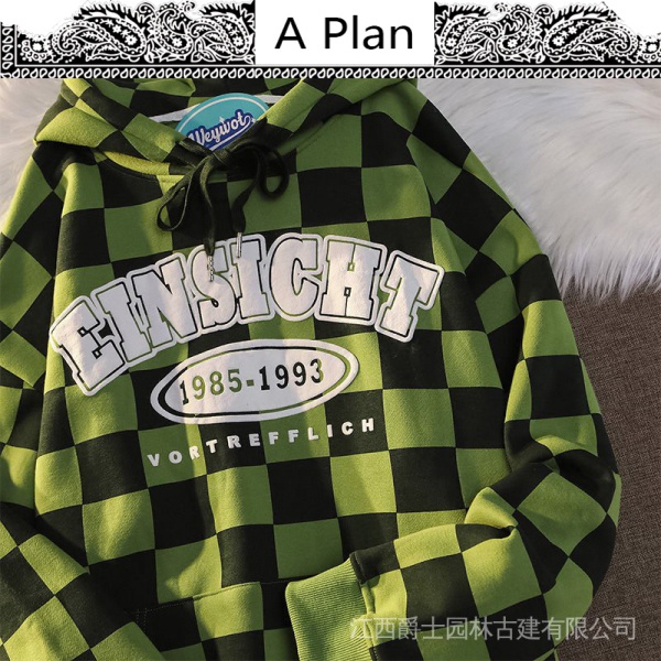 Áo hoodie họa tiết sọc kẻ caro phong cách Mỹ retro
