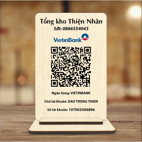 Bảng thông tin Thegioipuzzle tài khoản ngân hàng - Tên shop, mã QR thanh toán bằng gỗ bền đẹp cao cấp