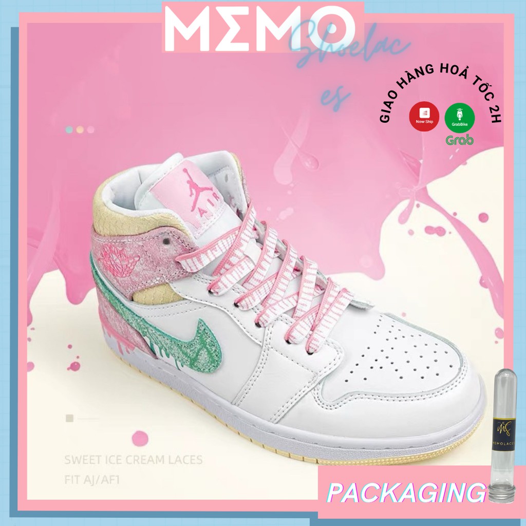 Dây Giày Custom Nike Air Jordan 1 Low GS 'Strawberry Ice Cream' Màu Hồng Trắng