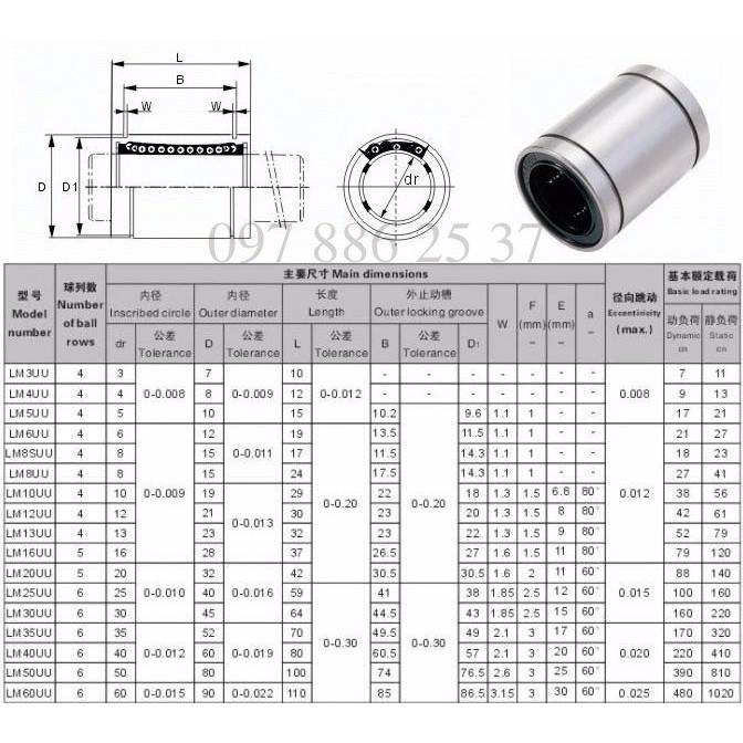 Con trượt tròn kín LM25UU, LM30UU