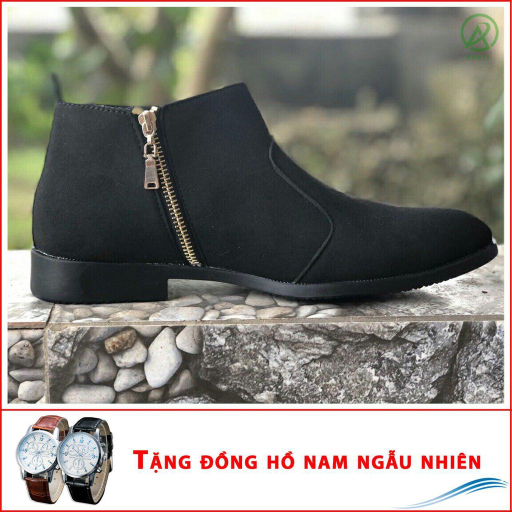 [Có Video Thật] Giày Chelsea Boot Cổ Khóa Tiện Lợi Da Búc Đen Và Đế Được Khâu Chắc Chắn - CB521-bucdenkhoa - ĐH