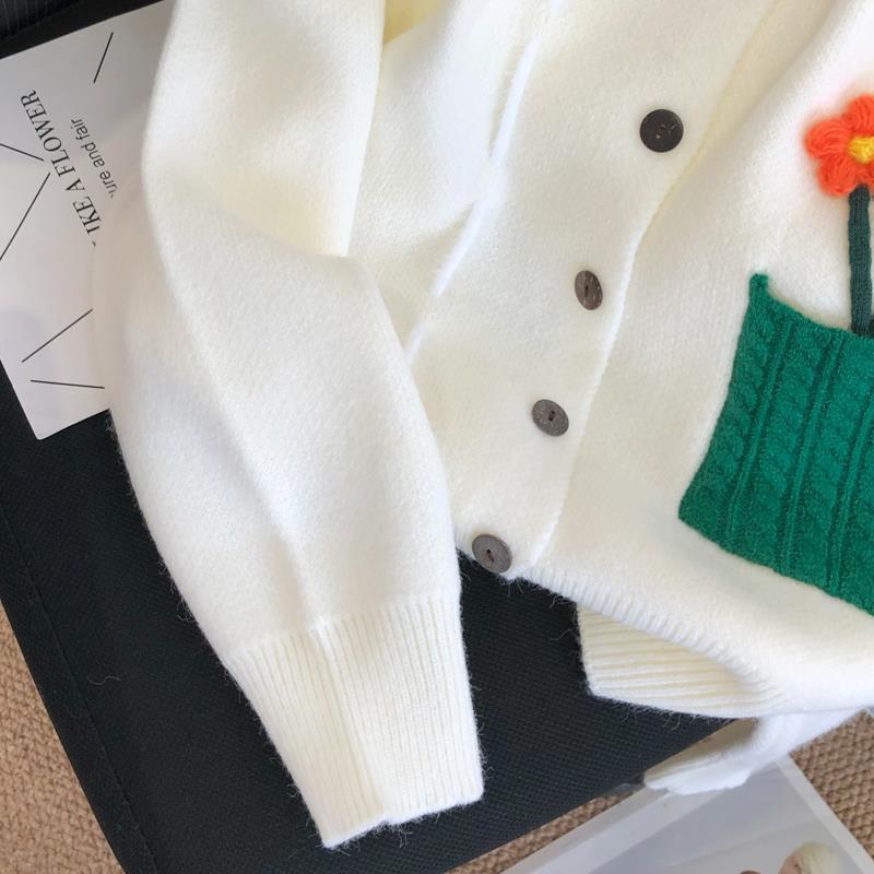 Áo Khoác Cardigan Dệt Kim Dáng Rộng Ngắn Thêu Họa Tiết Thời Trang Mùa Thu Mới Cho Nữ