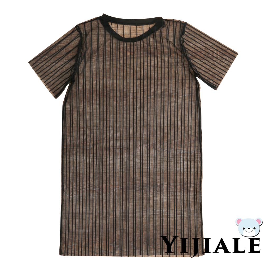 Áo Lưới Xuyên Thấu Tay Ngắn Cổ Tròn Họa Tiết Kẻ Sọc Thời Trang Đi Biển Cho Nữ | BigBuy360 - bigbuy360.vn