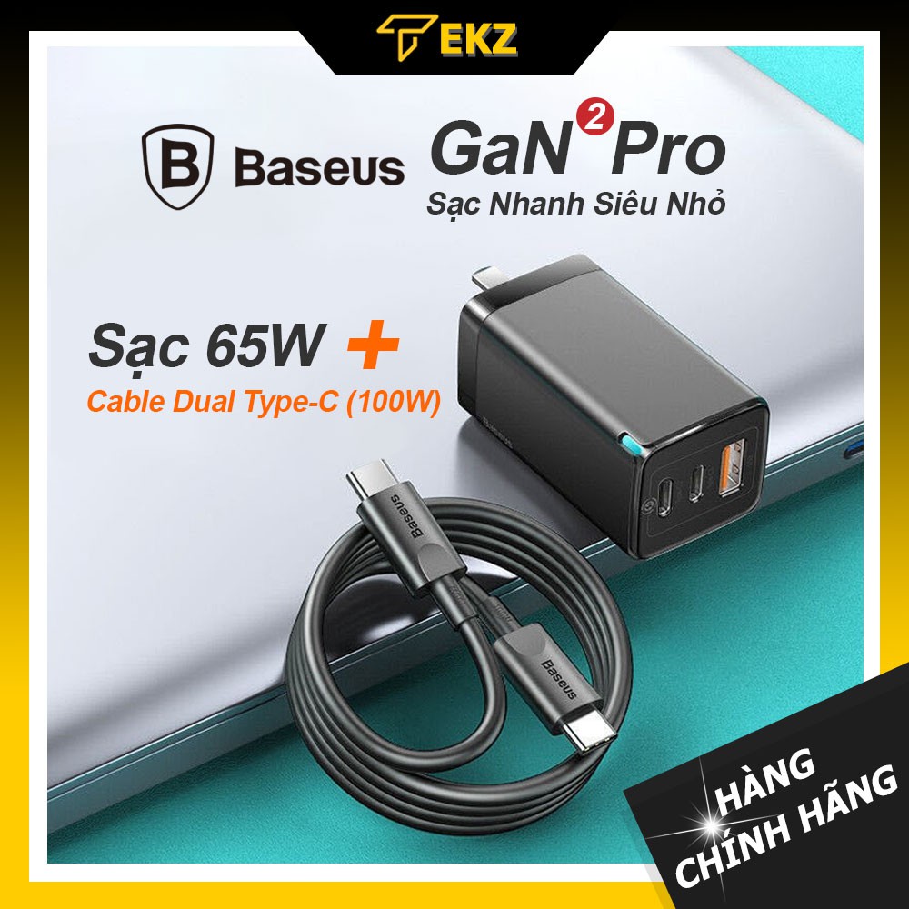 Củ Sạc Nhanh 65W Baseus GaN 2 Pro Sạc Đa Năng Cho Laptop Macbook iPad iPhone Samsung, Chân Dẹp Gập Tiện Lợi