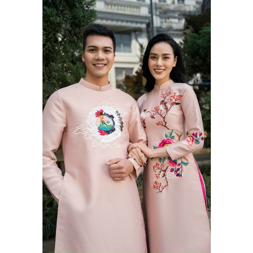 Sét áo dài gia đình 🎀LINLEE🎀 áo dài mẹ bé màu hồng cách tân tapta thêu hoa cao cấp