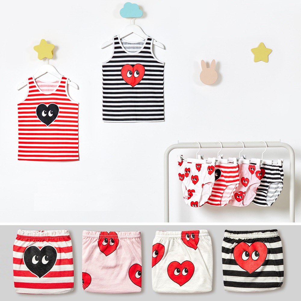 Set 4 Quần Lót 100% Cotton Họa Tiết Trái Tim Đỏ Cho Bé Gái