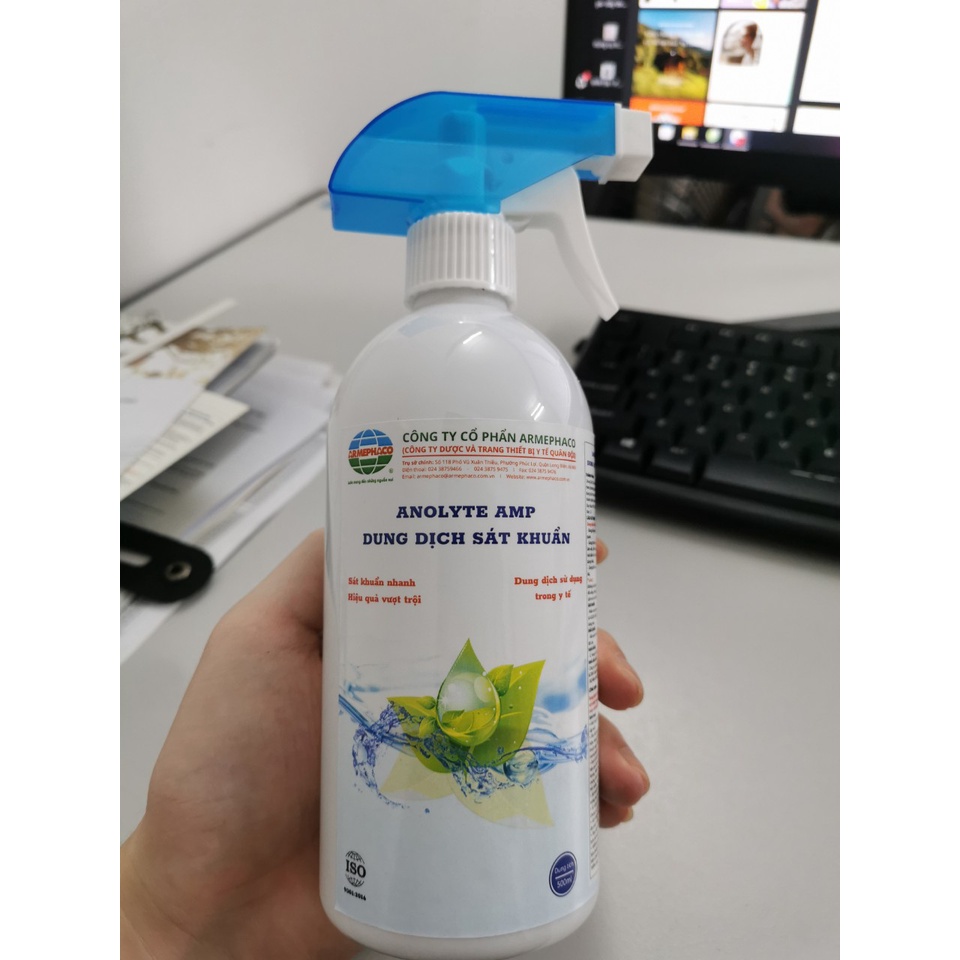 Dung dịch sát khuẩn Anolyte AMP - Bình xịt 500ml - Dung dịch pha sẵn, sử dụng ngay - Mua sỉ từ 1 thùng 24 chai