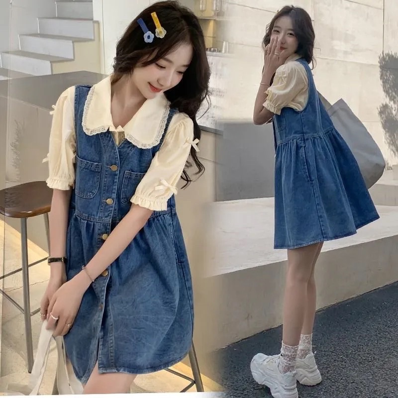 Váy Yếm Bò Denim, Đầm Jean Dáng Baby Doll Không Tay Sát Nách Phong Cách Tiểu Thư Hàn Quốc Cài Cúc Cổ V loại 1 Năng Động