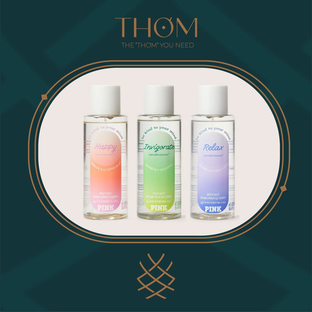 XỊT THƠM VICTORIA’S SECRET PINK  BODY MIST MoodscentzTM Happy Relaxing Invigorating Relax Invigorate