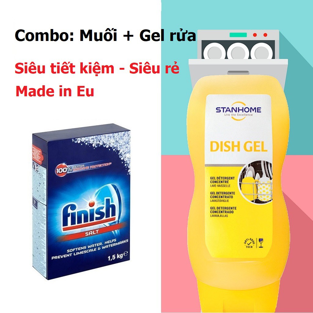 Combo Muối finish - Gel rửa bát Stanhome (Pháp) - Siêu rẻ - Siêu tiết kiệm - Dùng cả năm