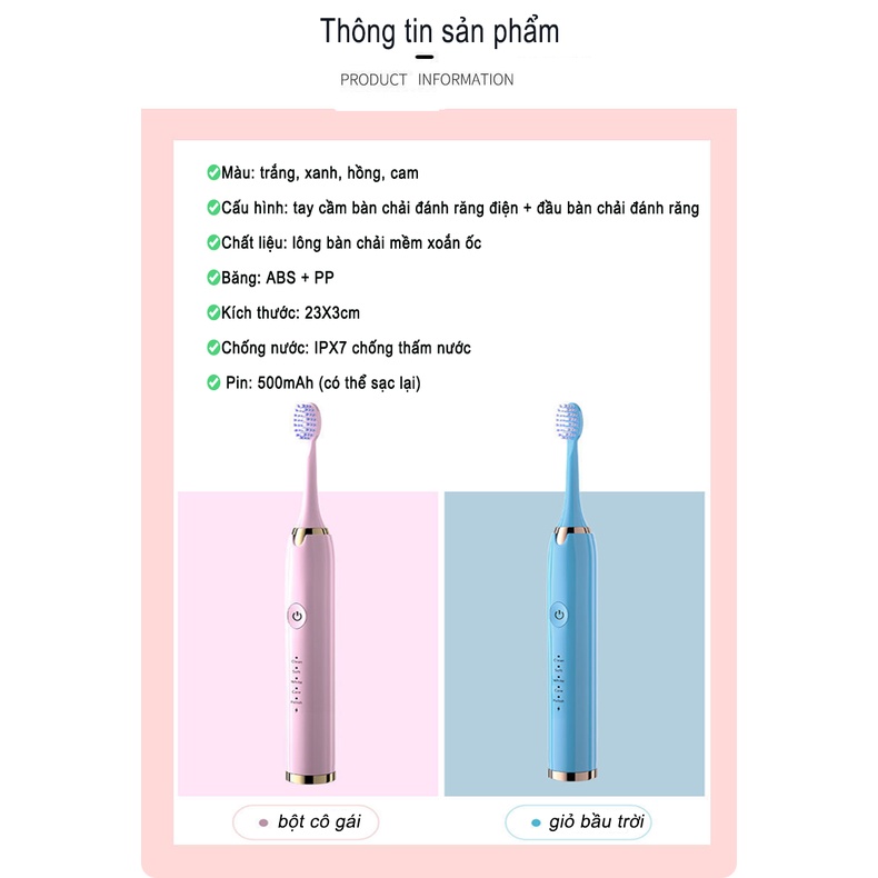 Bàn Chải Điện Tự Động Đánh Răng 5 Chế Độ Hàng Nội Địa Trung Cao Cấp,chính hãng- Tặng Kèm 3 đầu Bàn Chải（XQY52）