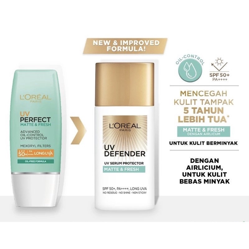 L'oreal Kem Chống Nắng Kiềm Dầu Se Mịn Lỗ Chân Lông Và Chống Ô Nhiễm UV PERFECT MATTE & FRESH SPF50/PA++ 15ml