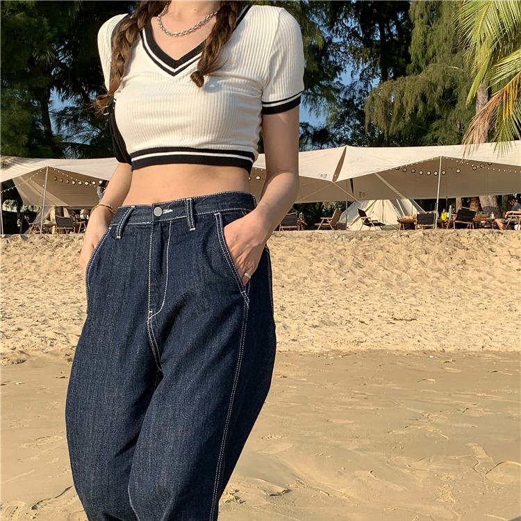 Áo thun lửng COZOKC dệt kim cổ chữ V ôm dáng vừa vặn linh hoạt thời trang