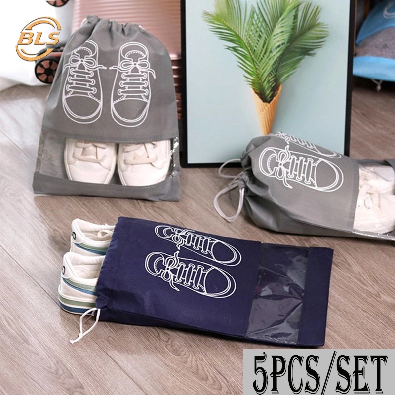 Set 5 Túi Dây Rút Đựng Giày Dép Bằng Vải Không Dệt Trong Suốt